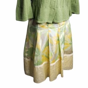 Vintage Silk Cotton Drop Waist Box Pleats Sigrid Olsen Floral Skirt Cottagecore